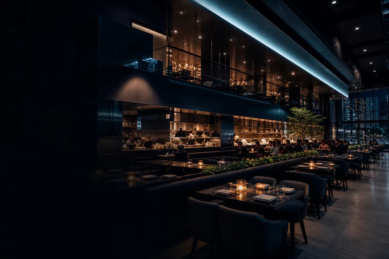 Expansive flagship restaurant interior representing multiple locations.