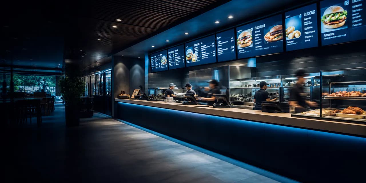 Contemporary quick-service restaurant with a modern ordering counter.